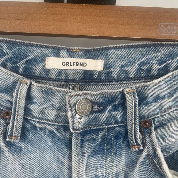 Grlfrnd Women's Karolina Heavily Distressed High Rise Tapered Blue Jeans Size 27 - Picture 4 of 10